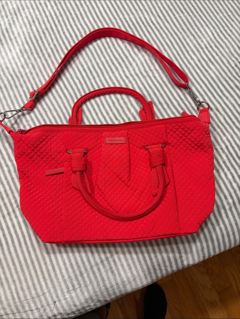 Vera Bradley Hadley Satchel Crossbody Canyon Sunset Red Quilted Microfiber